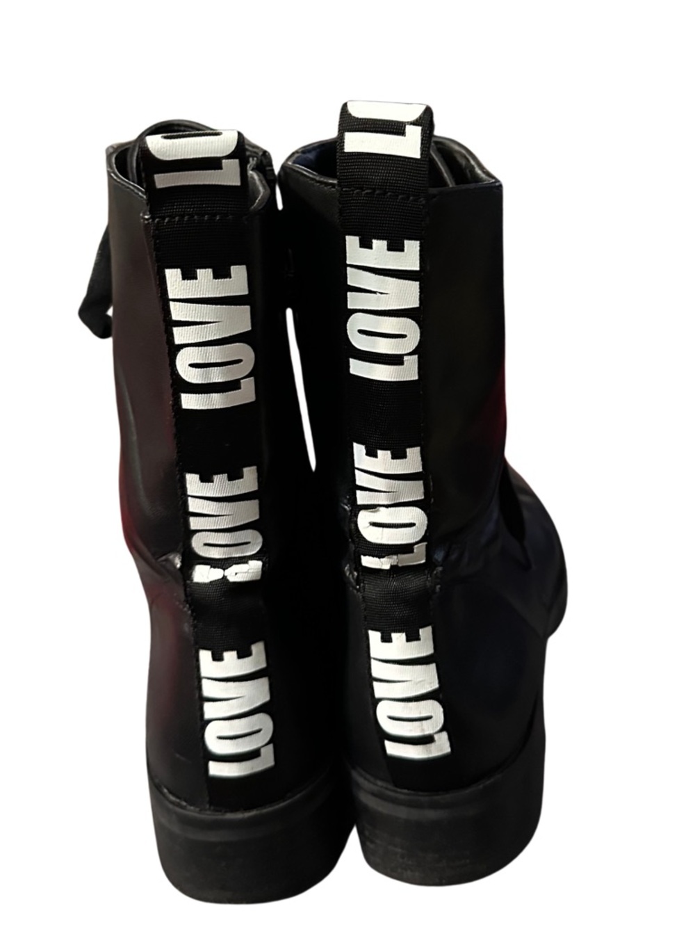 ALDO Black Leather Ankle Combat Boots with LOVE Back Strap